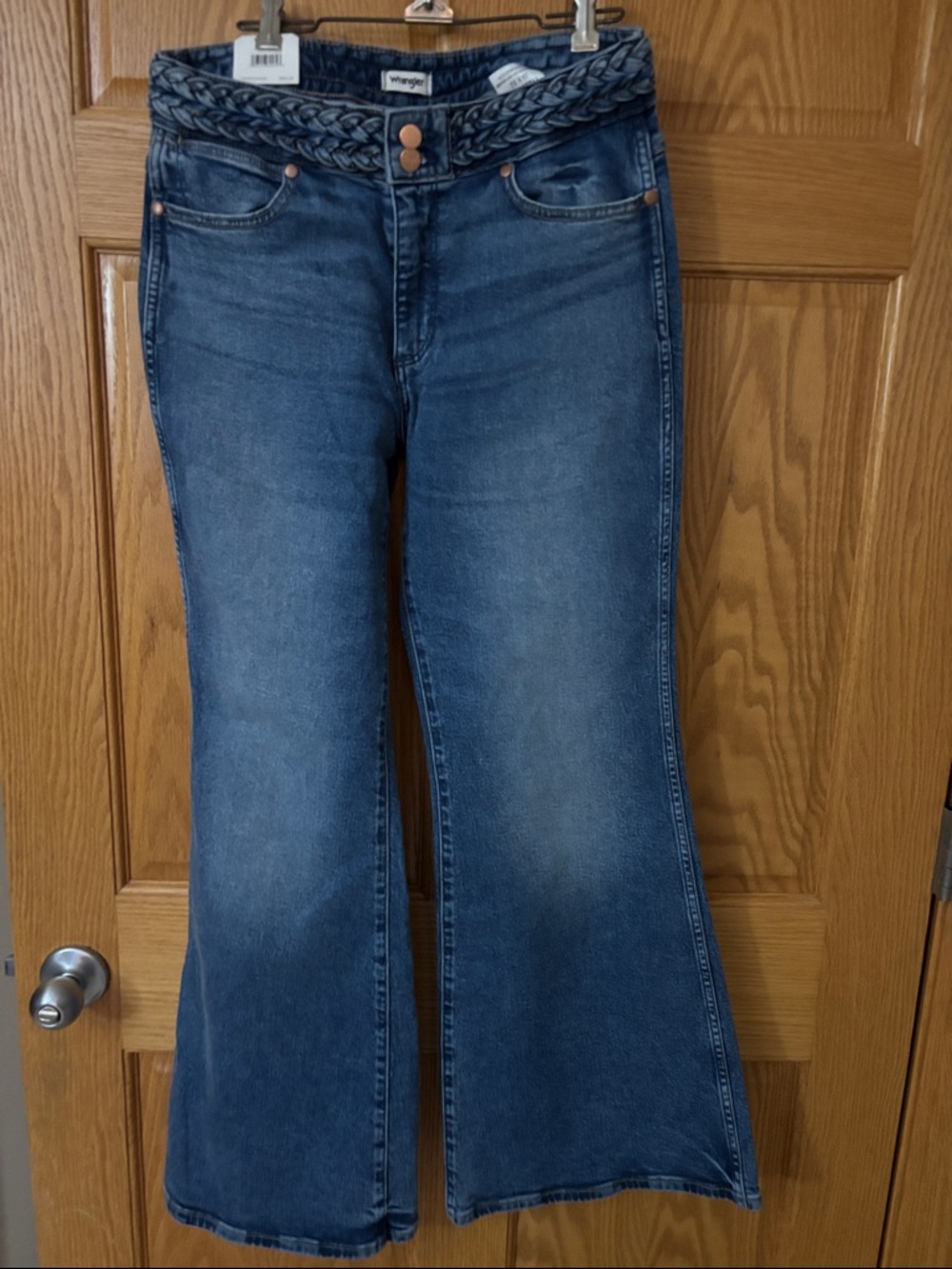 NWT Wrangler Braided-Waist Flare Jeans - Dark Blue